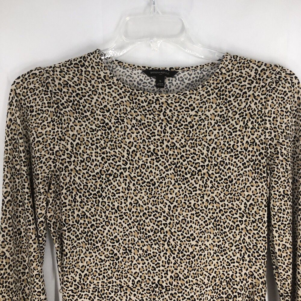 Banana Republic Leopard Print Long Sleeves Flare Dress Size Small Brown Cream